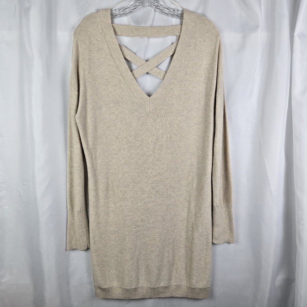 Ruby Moon Anthropologie Cream V-Neck Criss Cross Knit Sweater Dress Women Large